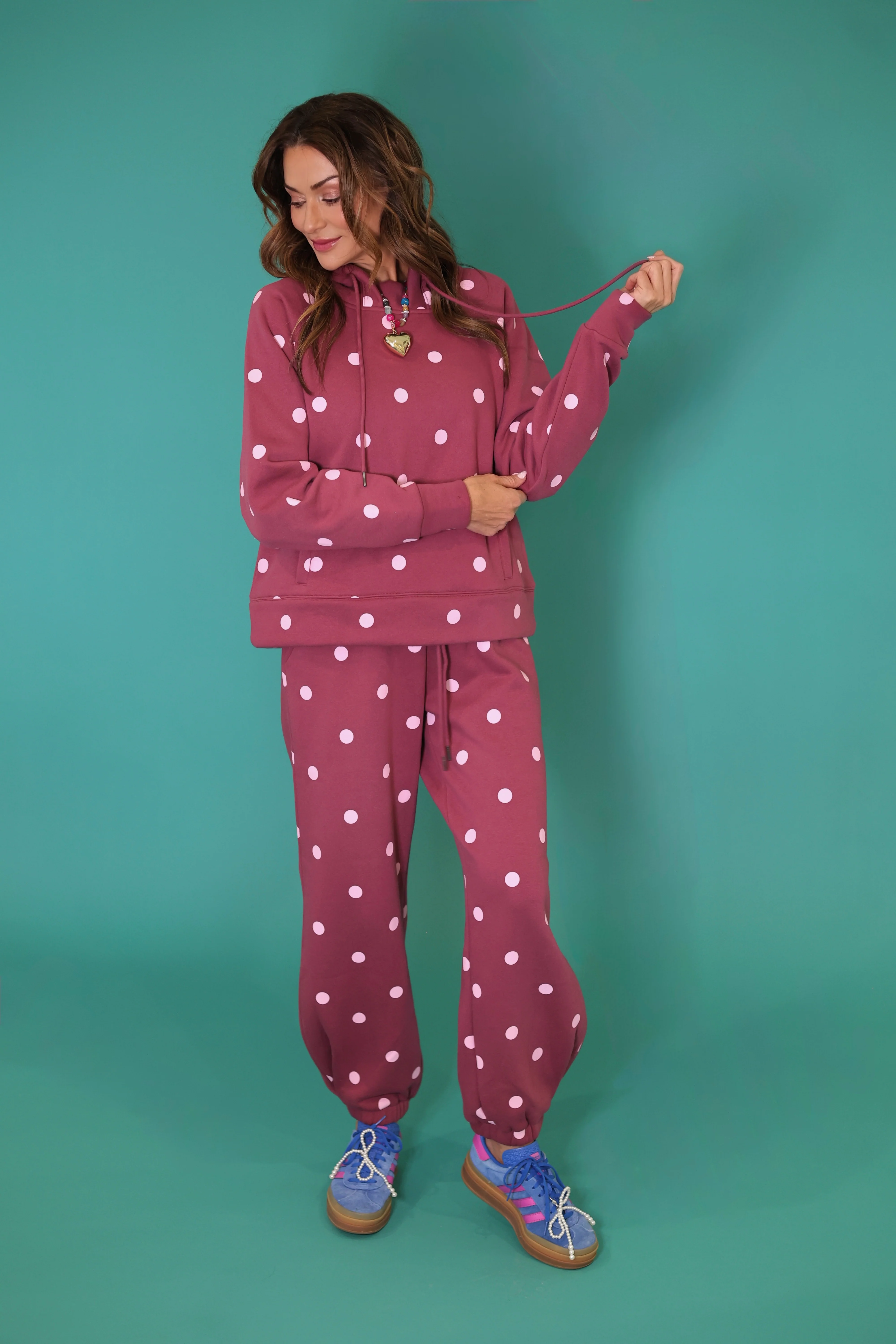 Maroon Pink Polka Dot Sweatsuit Set - Hoodie & Sweatpants - Image 6