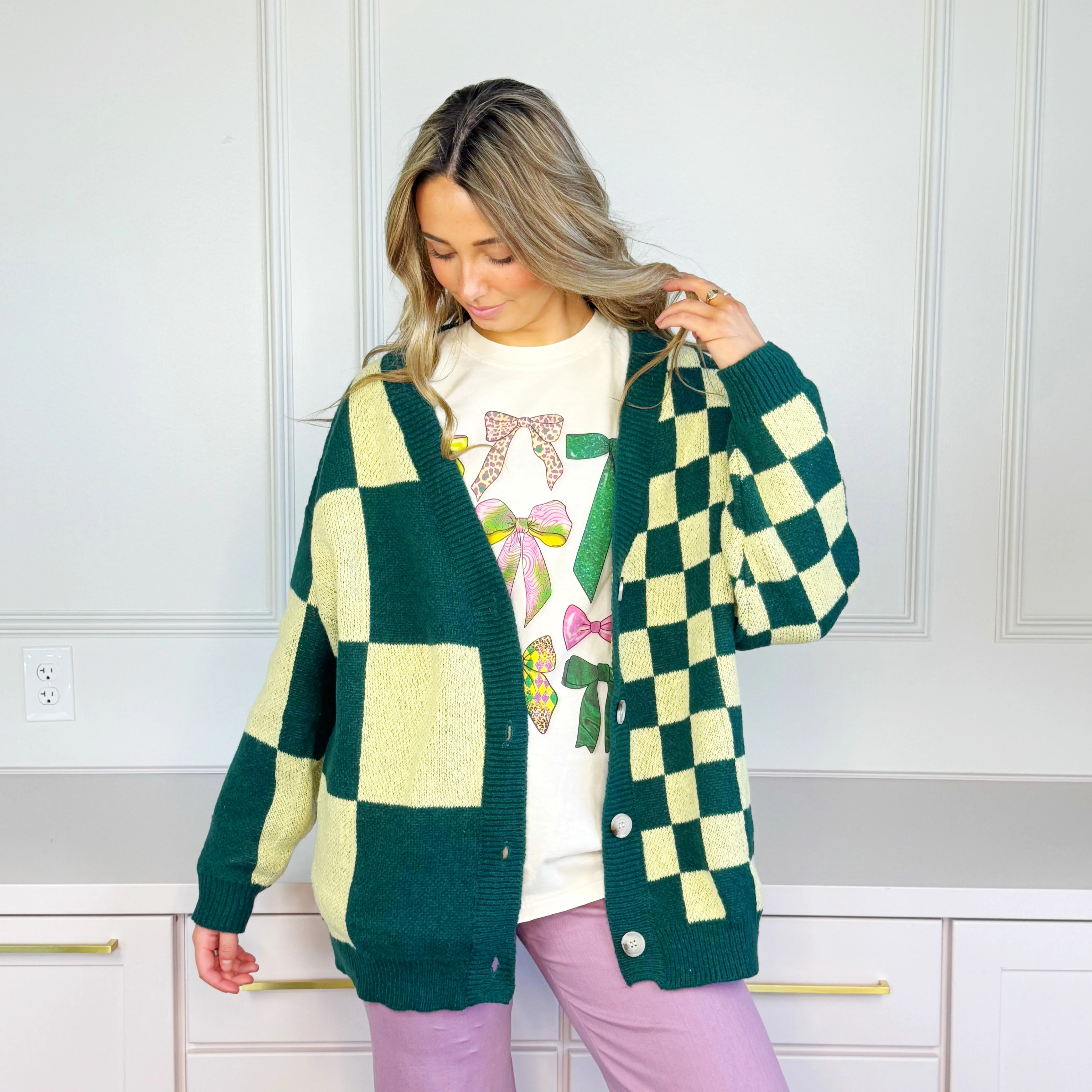 Oversized Emerald Checker Cardigan - Image 3