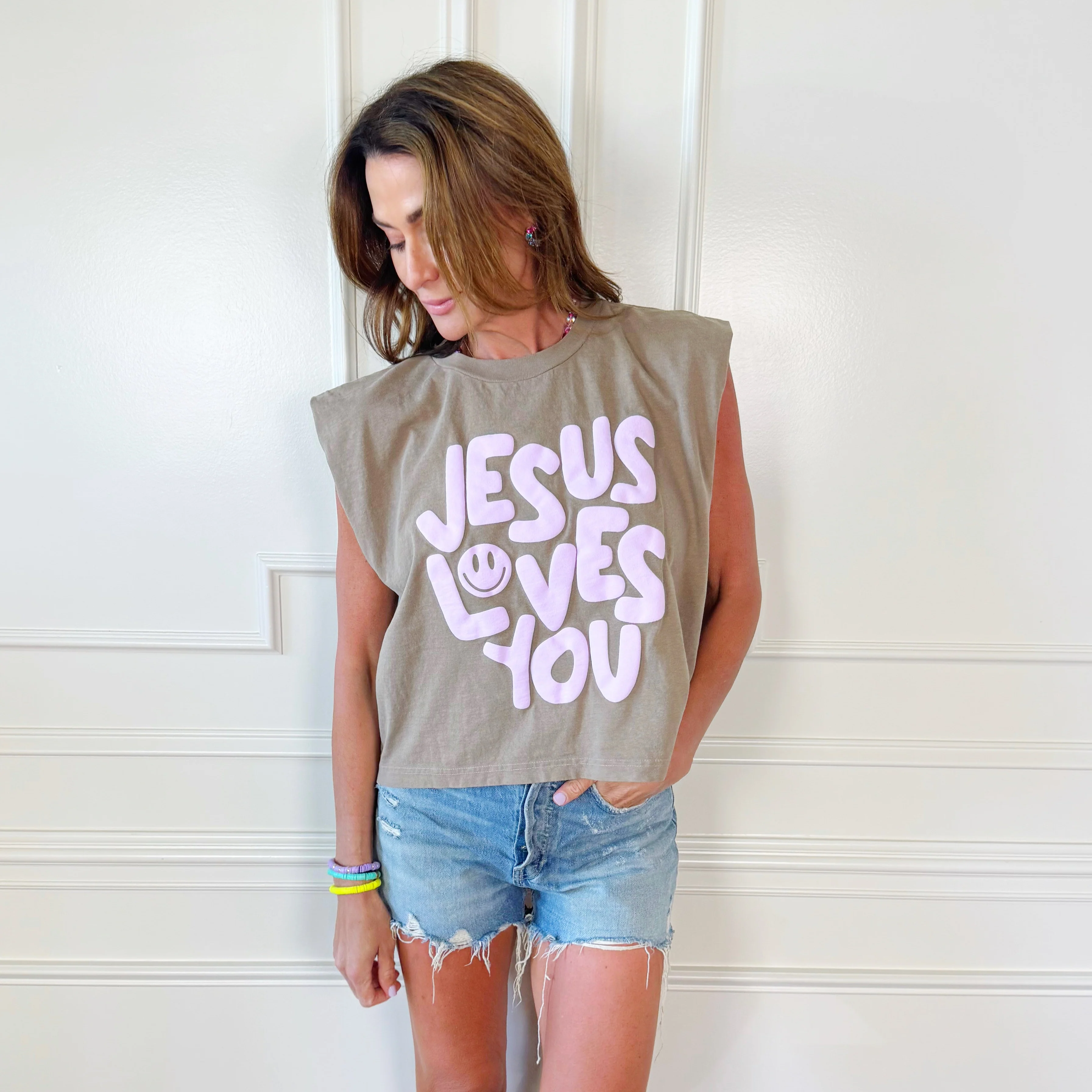 Smiley Jesus Loves You Puff Tank - Image 4