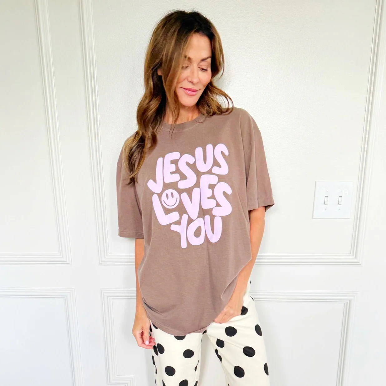 Smiley Jesus Loves You Puff Tee - Image 4