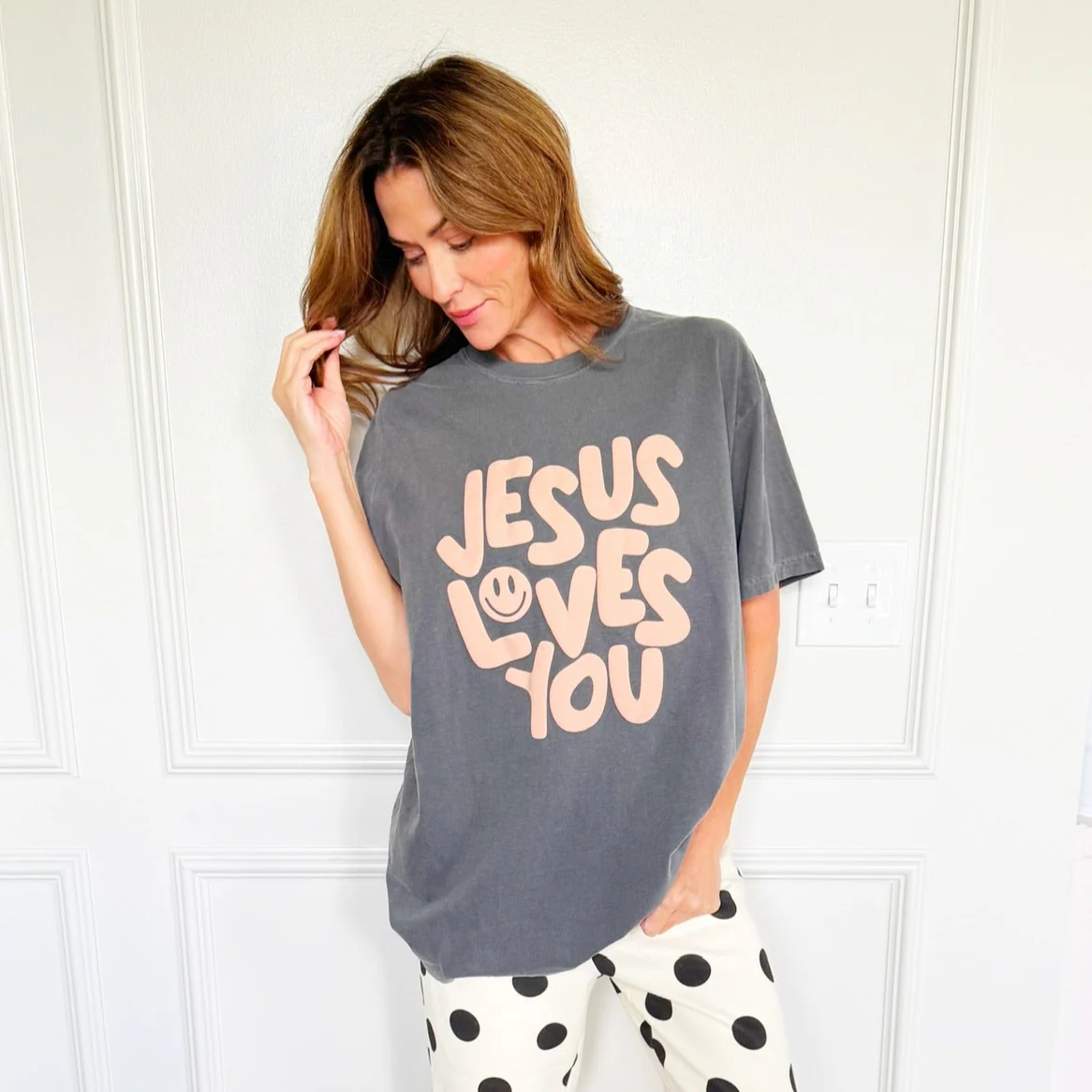 Smiley Jesus Loves You Puff Tee - Image 5