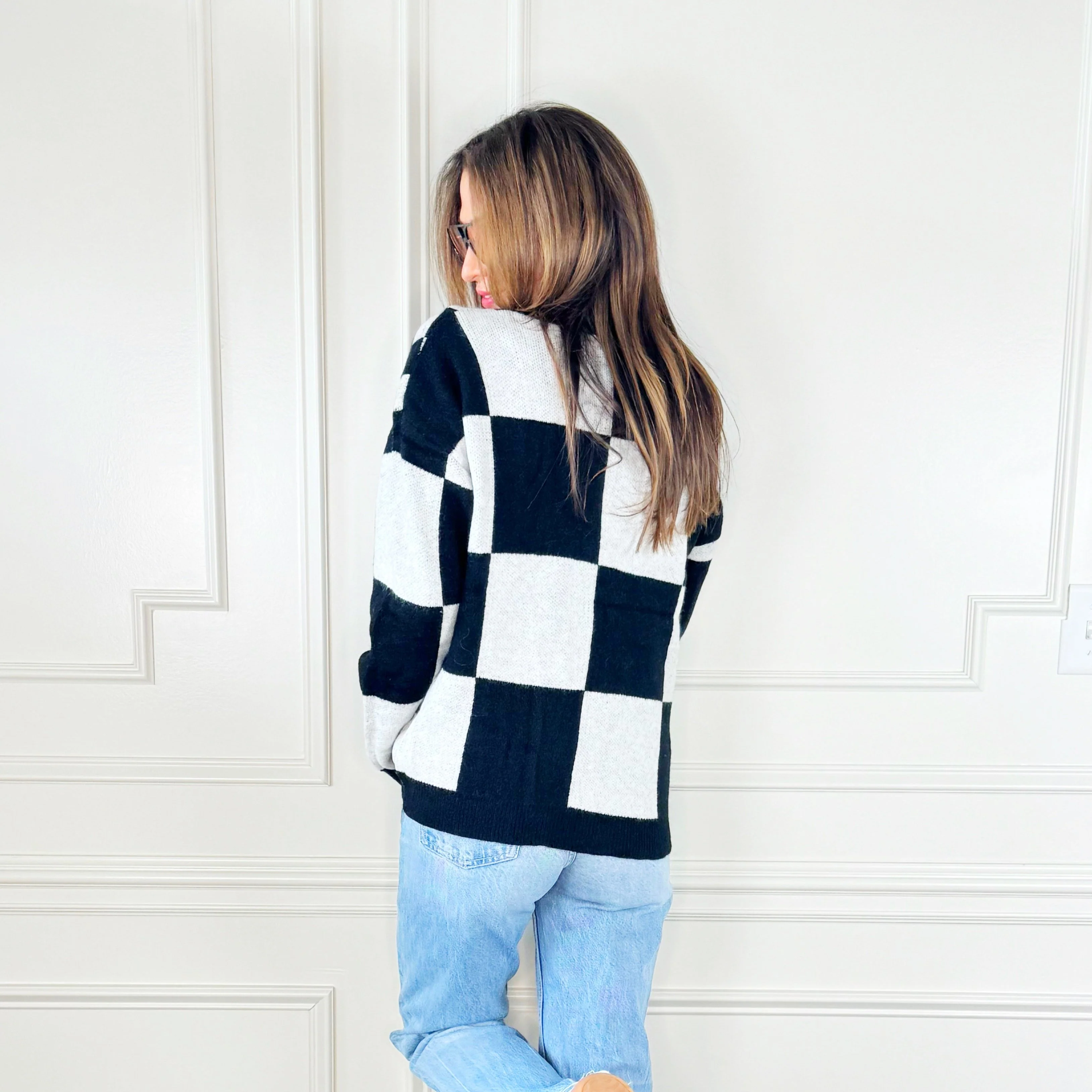 Soft Black Big & Small Checker Cardigan - Image 3